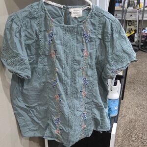 Bohme Blue Boxy Blouse with Bib Collar